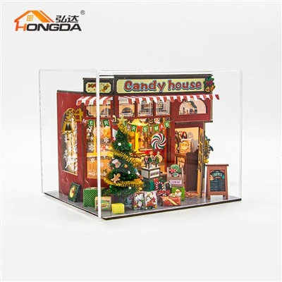 Maison de poupée miniature de style de Noël avec couverture de poussière