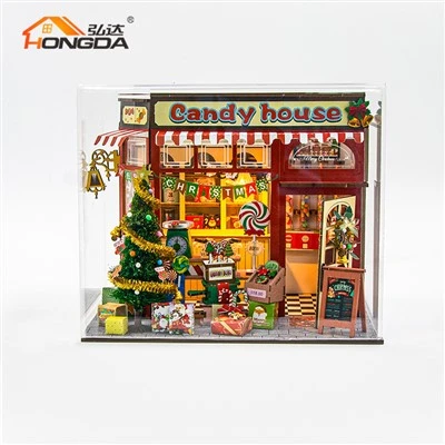 Maison de poupée de Noël en bois avec couverture de poussière